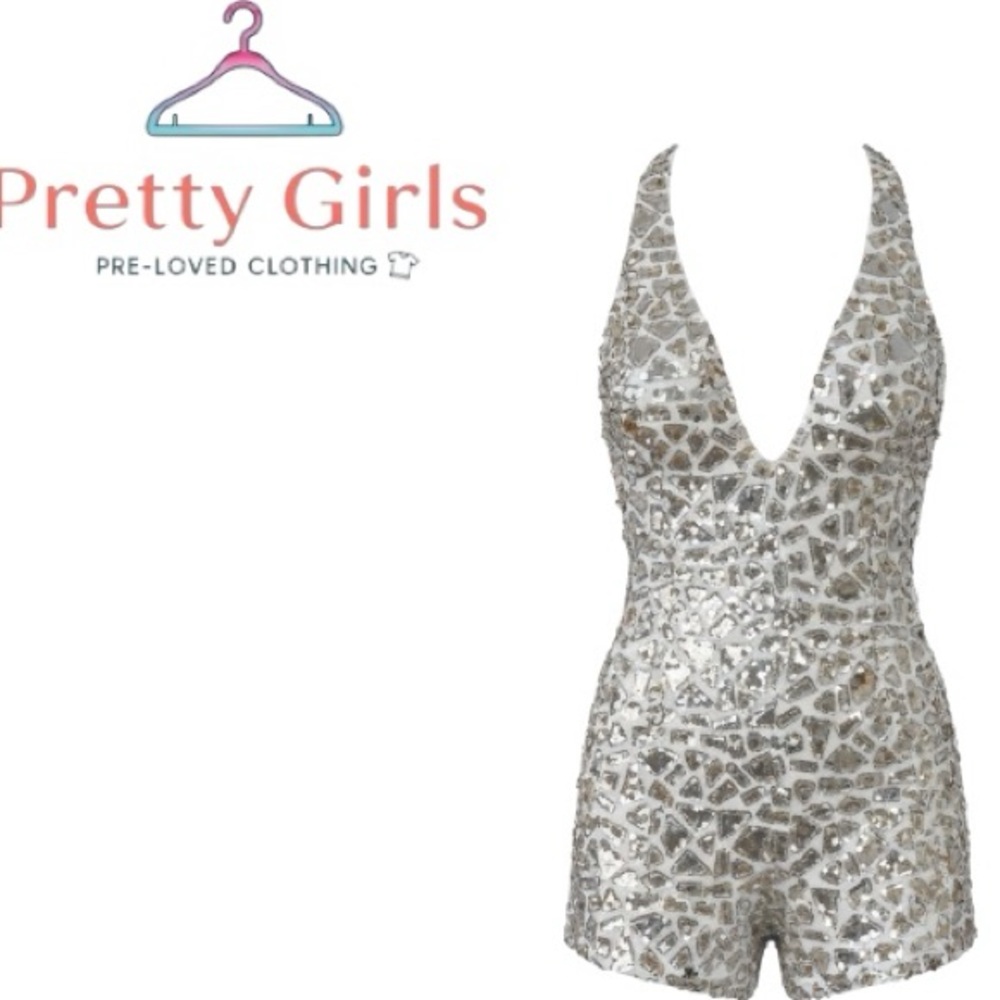 Silver Sequin Deep V Romper